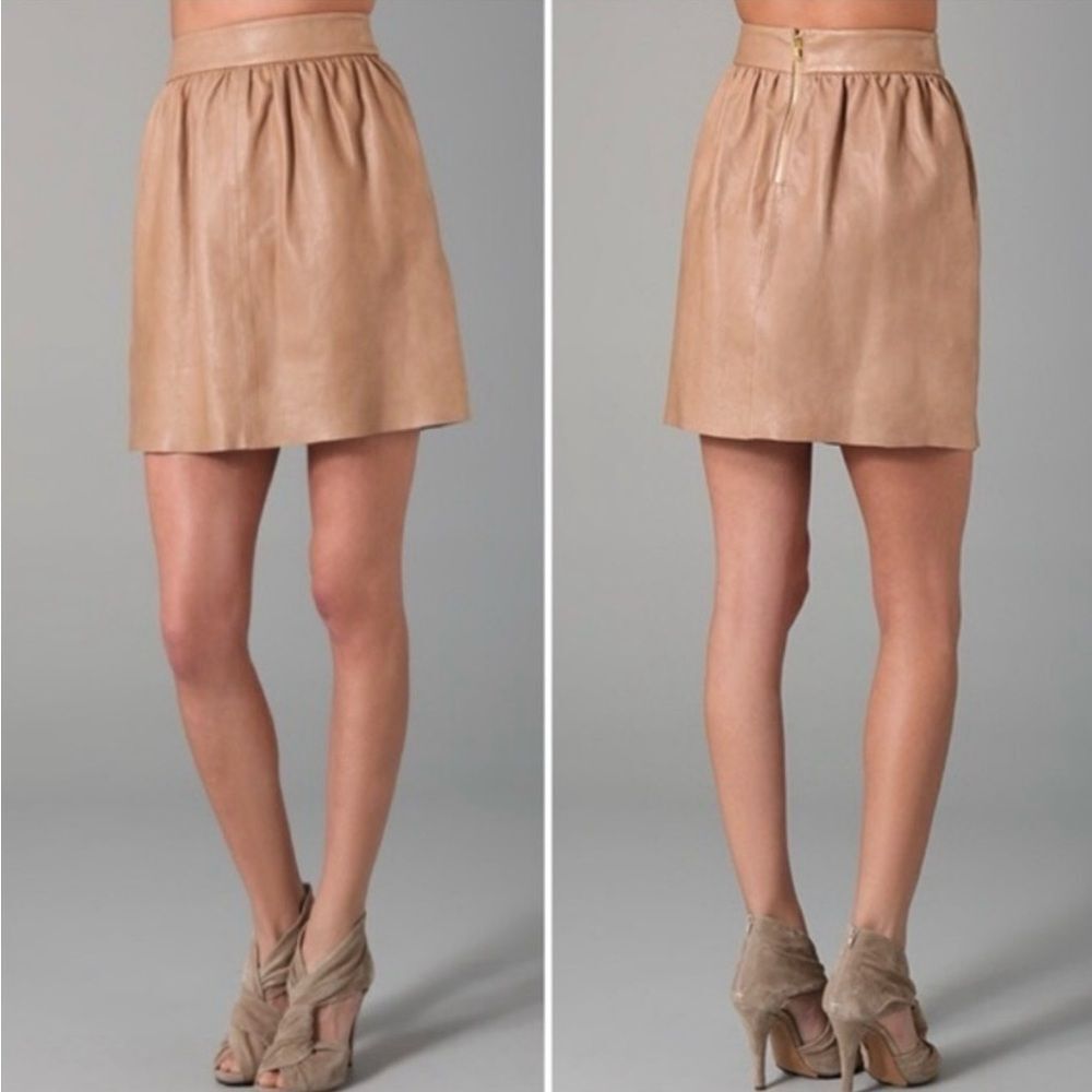Alice + Olivia Tan Leather Tulip Skirt